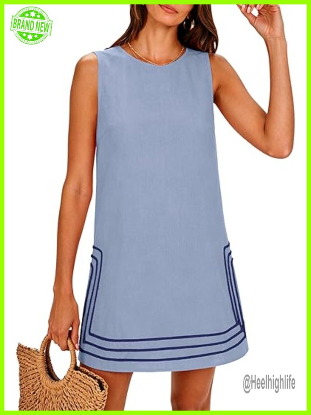 Sleeveless Crewneck A-Line Mini Dress with Keyhole Back - Picture 1 of 7